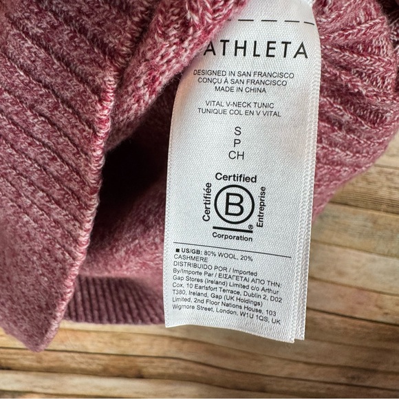 Athleta Women's Heather Red Vital V Neck Cashmere Wool Blend Tunic Sweater Sz S - Picture 5 of 8